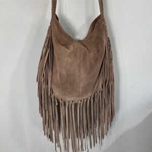 Ecote Tan Suede Crossbody Bag with Fringe